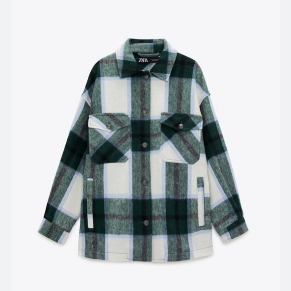 Nwot - Zara Wool Blend Plaid Shacket Size Large - Picture 1 of 5